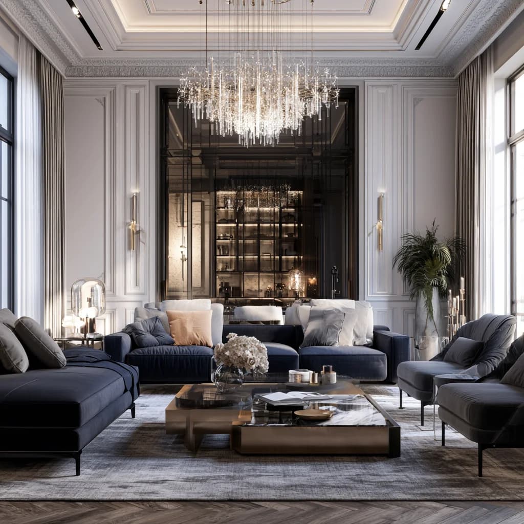 Classic residence interior with concealed smart-home keypads, sensors and cabling hidden within the architecture
